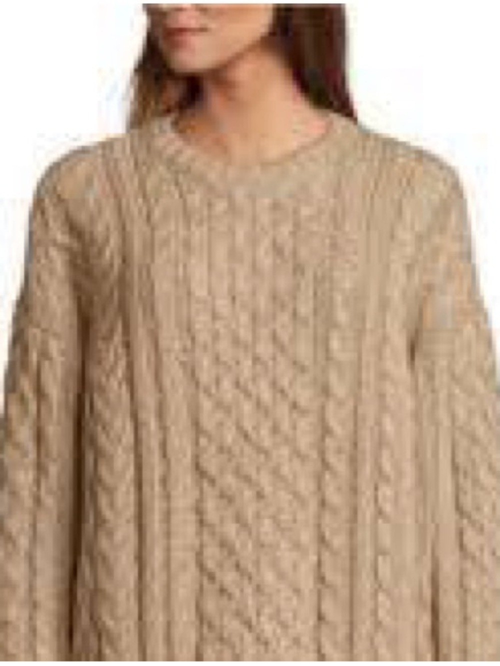 Lands' End Tan Cable-Knit Crewneck Sweater